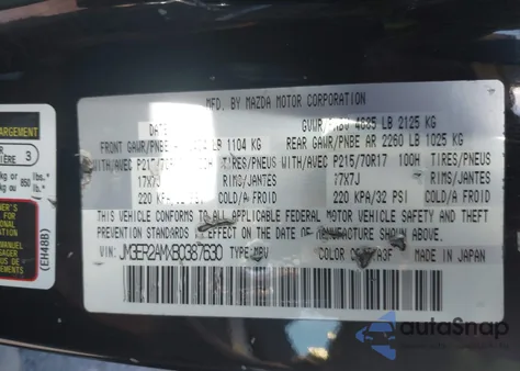 2011 Mazda Cx-7 I Sv from USA, damaged, VIN JM3ER2AMXB0387630